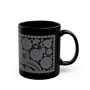 014BG Matyò Hungarian Folk Art Floral Ceramic Mug | Black Ceramic Cup | Gift Ideas