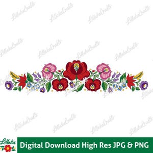 May include: A digital download graphic featuring a floral border design. The design includes red, pink, and purple flowers with green leaves and yellow accents. The text "Digital Download High Res JPG & PNG" is at the bottom.