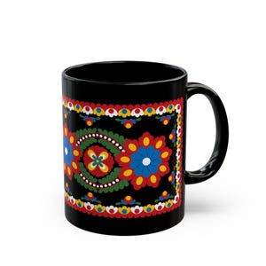 032FB Matyò Hungarian Folk Art Floral Ceramic Mug | Black Ceramic Cup | Colorful Gift