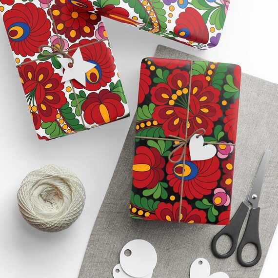 Hungarian Folk Art Floral Wrapping Paper, Traditional Style Gift Wrapping, Boho Style | 014F Matyo