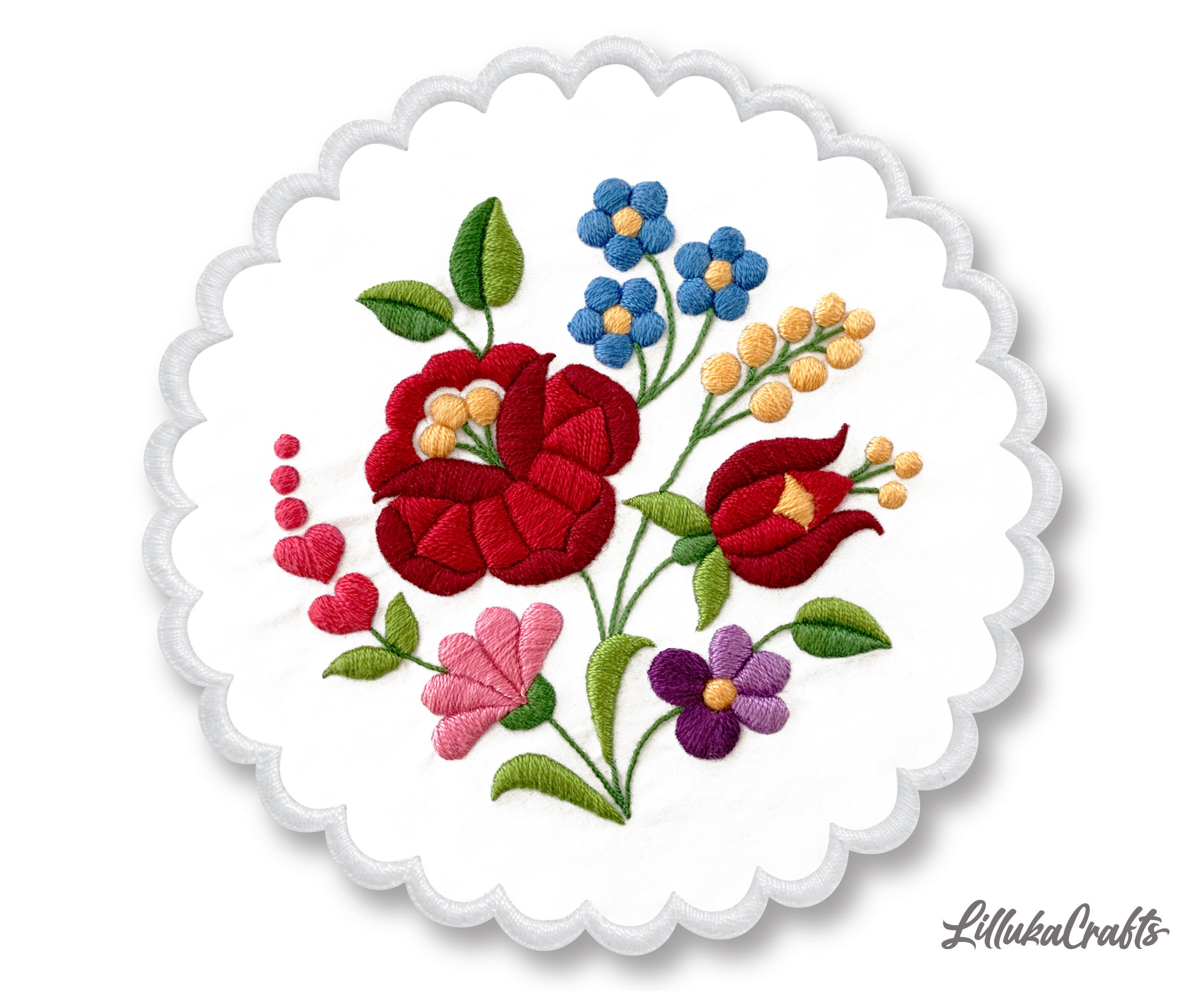 Hand Embroidery Kit Hungarian Kalocsa Folk Art 6.5 inch Round Etsy