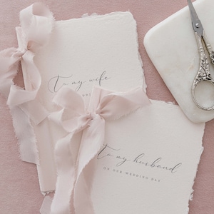 Leia Love Letters to my Wife/Husband Vow Books – Set di 2, carta fatta a mano, nastro di seta, elementi essenziali per il matrimonio, voti nuziali