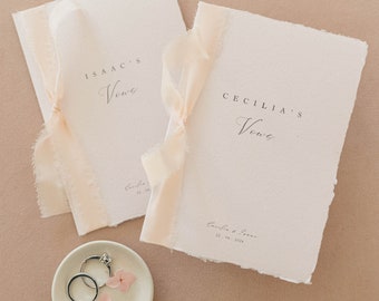 Cecilia Personalised Vow Books – Set of 2, Handmade Paper, Silk Ribbons,  Romantic Vow Books, Wedding Essentials, Wedding Vows