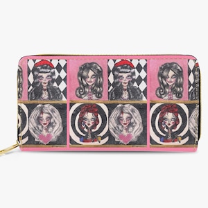 Langes Portemonnaie mit Reißverschluss für Pastell-Goth-Puppen – Zirkus-Harlekin, gruselig-süße Alternative-Kunst
