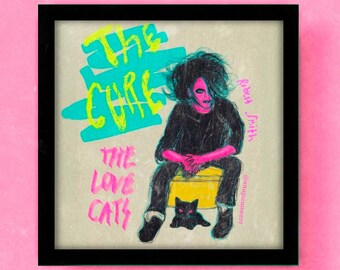 The Cure 80s Robert Smith Love cats original art print canvas / Grunge Alternative Aesthetic / Punk Poster / Riot Grrrl Rebel / Glam Rock