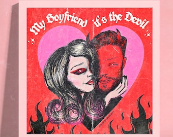 Devil Lovers / Demon Couple art print/ Alternative Grunge Home Decor/ Spooky / Creepy Cute/ Pastel Goth/Satanic Aesthetic/ Unholly/ Pinup