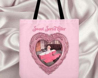 Glam Vampire Coffin Tote Bag – Pink Horror Aesthetic Cloth Bag – Pastel Goth Indie Travel Pouch – Creepy Cute Alternative Accessory