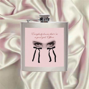 Lana del Rey Bow Under eyes 7oz Stainless Steel Hip Flask - Lizzy Grant Aesthetic - Coquette fashion Kettle - dollete drinkware - LDR gift