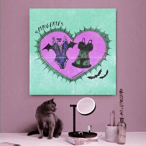 Pastel Gothic Aesthetic Halloween Lingerie Canvas Art Print / Soft Goth Spooky Cute / Creepy Cute / Glamor Ghoul / Zombae Classic Monsters image 4