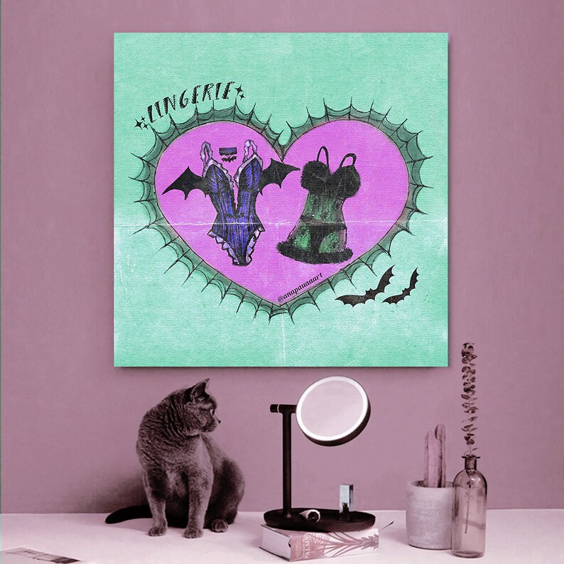 Pastel Gothic Aesthetic Halloween Lingerie Canvas Art Print / Soft Goth Spooky Cute / Creepy Cute / Glamor Ghoul / Zombae Classic Monsters image 4