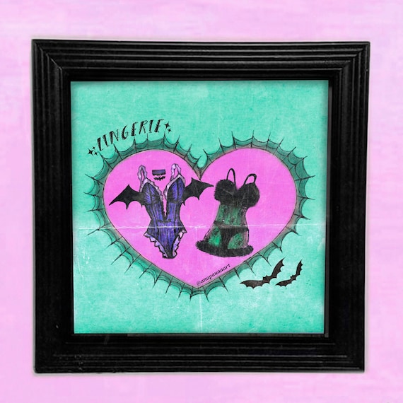 Pastel Gothic Aesthetic Halloween Lingerie Canvas Art Print / Soft Goth Spooky Cute / Creepy Cute / Glamour Ghoul / Zombae Classic Monsters