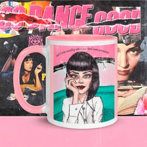 90s Pink Grunge Aesthetic Coffee Mug - Pulp Fiction Mia Wallace - Quentin Tarantino - Alternative Retro Art Home Decor - Pinup gift for her