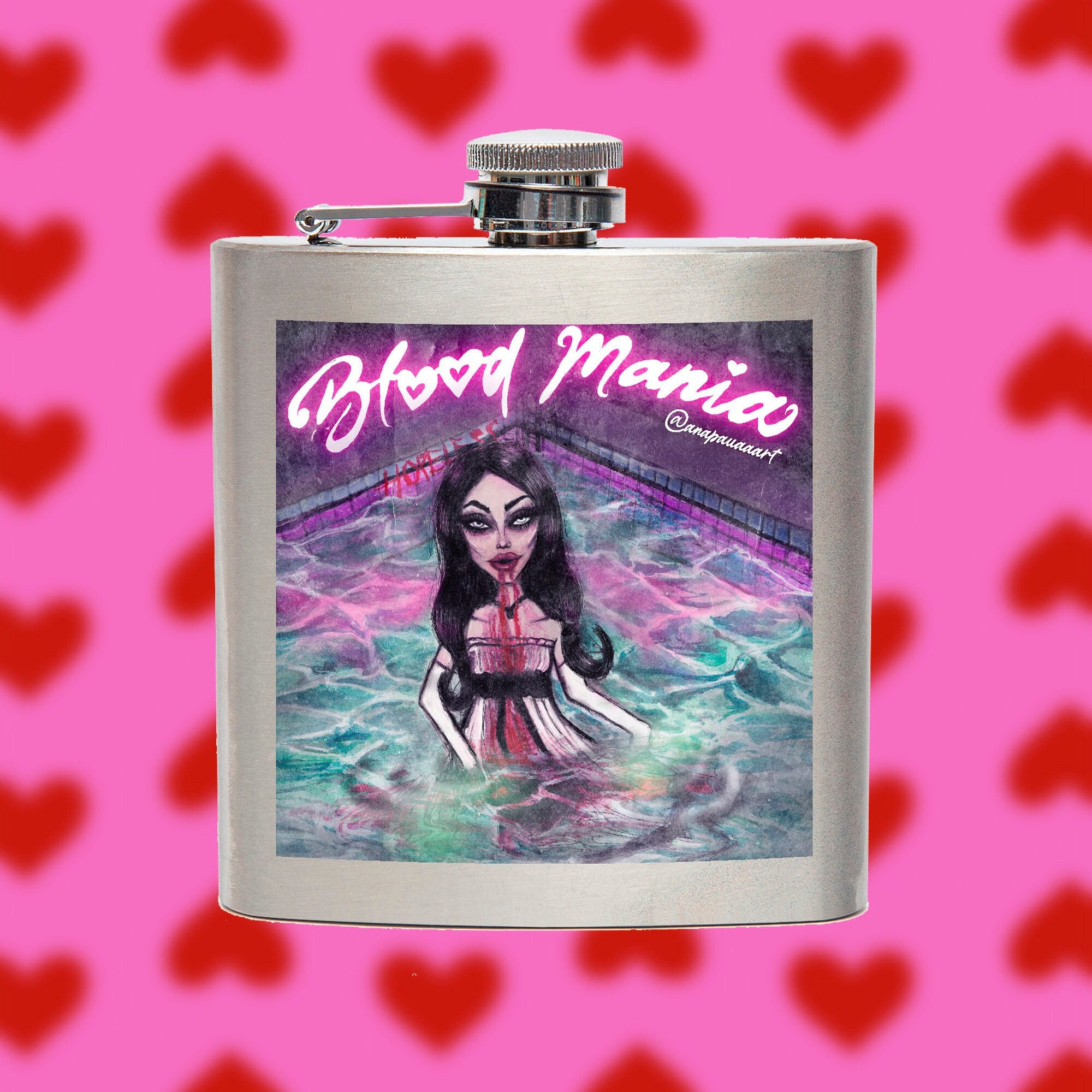 Jennifer's Body 6oz Stainless Steel Hip Flask - cute gift for femme fatale girlfriend - Glam grungre wine purse accesories - Megan fox art