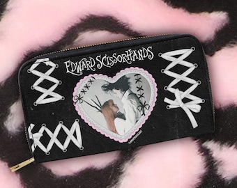 Romantic Goth Edward Scissorhands Long Wallet – Tim Burton Aesthetic Wristlet Wallet – Creepy Cute Gothic Purse – Dark Alternative Gift