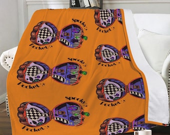 Polly Pocket Halloween Doll House Dual-Sided Stitched Blanket – Tim Burton Inspired, Creepy Cute Pastel Goth, Soft Grunge