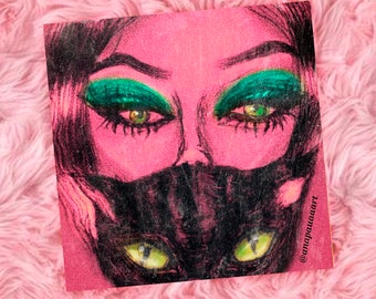 Cat Mom Canvas Art Print Wall / pink grunge room alternative aesthetic / creepy cute / 90s soft pastel goth / catwoman retro vintage egirl