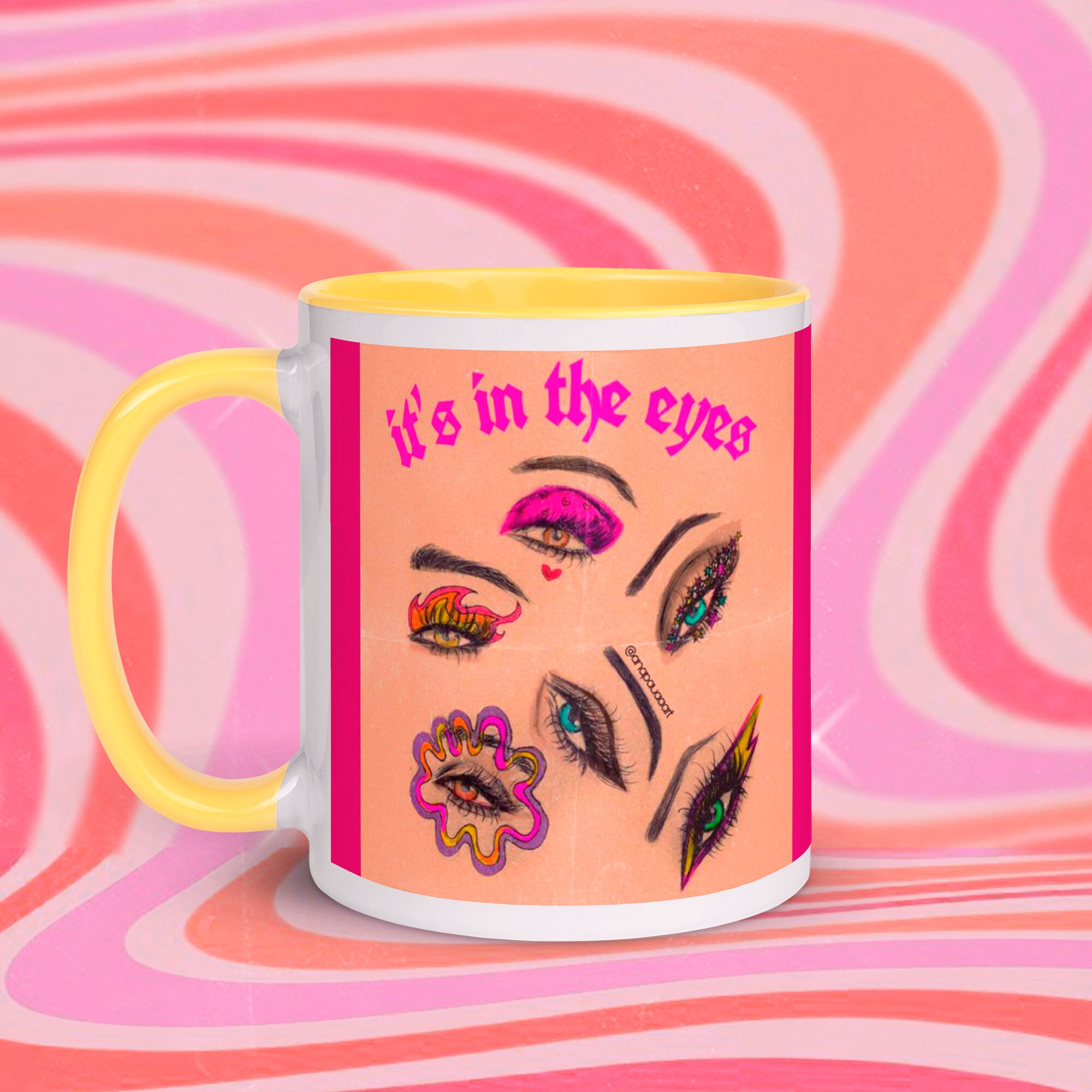 Retro Groovy 70s Makeup Eyes Aesthetic Coffee Mug / Creepy Cute 