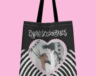 Romantic Goth Edward Scissorhands Tote Bag – Tim Burton Aesthetic Canvas Bag – Creepy Cute Gothic Purse – Alternative Grunge Tote