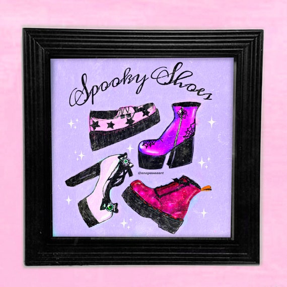 Pastel Goth Aesthetic Canvas Wall Art Print - Spooky Home Decor - Monster High Shoes - Creepy Alternative Grunge - Witch Goth bimbo Glam