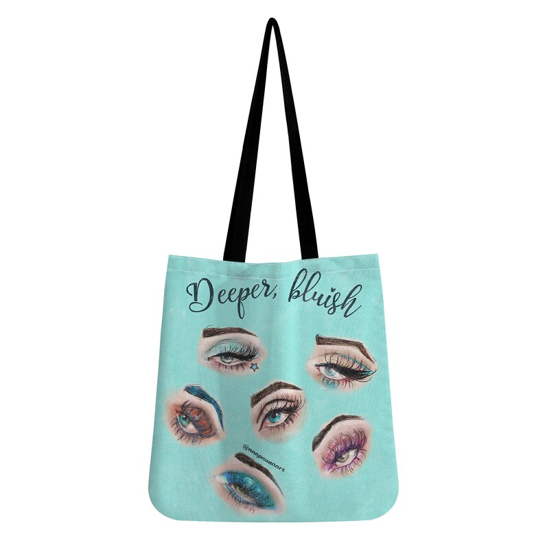 Vintage Glam Soft Aesthetic Tote Bag – Feminine Makeup Art, Femme Fatale, Blue Fairy Angel Aesthetic, Girly Gift image 3