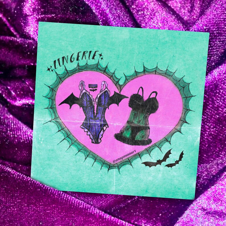 Pastel Gothic Aesthetic Halloween Lingerie Canvas Art Print / Soft Goth Spooky Cute / Creepy Cute / Glamor Ghoul / Zombae Classic Monsters image 3