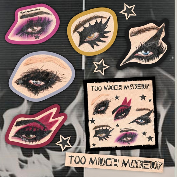 80s Punk Rock Aesthetic Evil Eyes Makeup Drawing Sticker Pack Etsy
