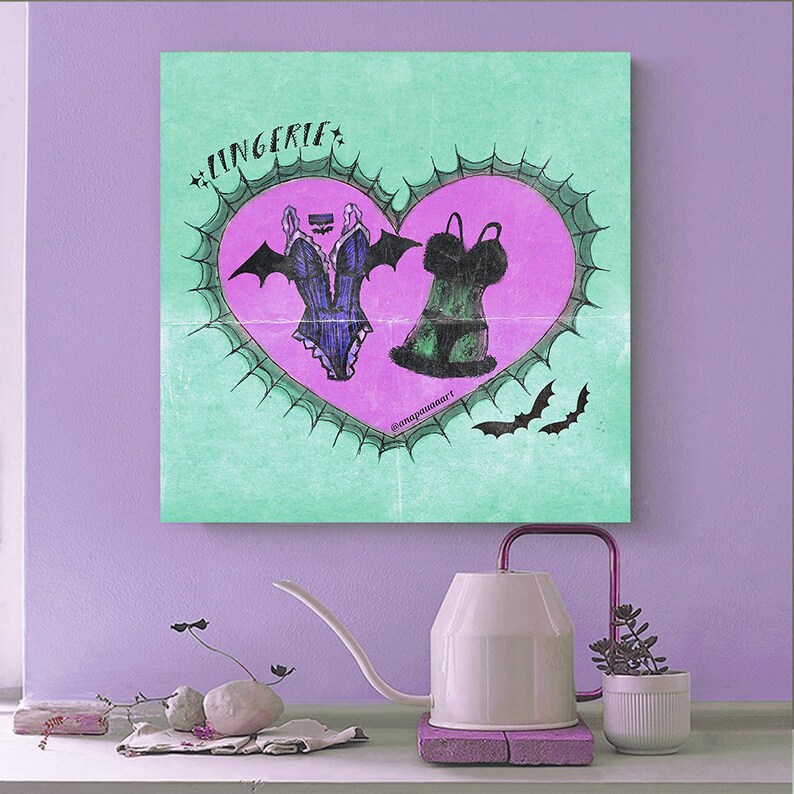 Pastel Gothic Aesthetic Halloween Lingerie Canvas Art Print / Soft Goth Spooky Cute / Creepy Cute / Glamor Ghoul / Zombae Classic Monsters image 2