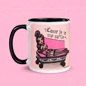 Vampire Coffin Doll Ceramic Mug Pastel Goth Home / Creepy Cute / Spooky / Pinup doll / Monster Hig h/Sexy Lingerie / Draw / Glam / Gothic