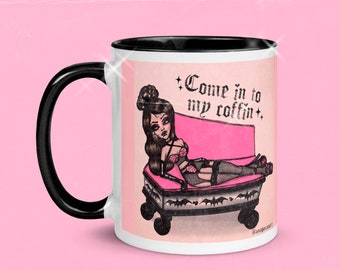 Vampire Coffin Doll Ceramic Mug Pastel Goth Home / Creepy Cute / Spooky / Pinup doll / Monster Hig h/Sexy Lingerie / Draw / Glam / Gothic