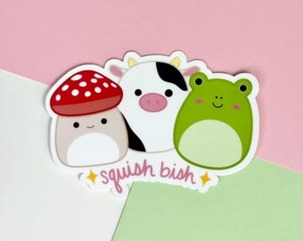 Pegatina de Squish Bish, estilo Squishmallow, para botella de agua