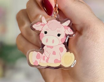 Rosa Kuh Acryl Schlüsselanhänger, Kawaii It's Taschenanhänger