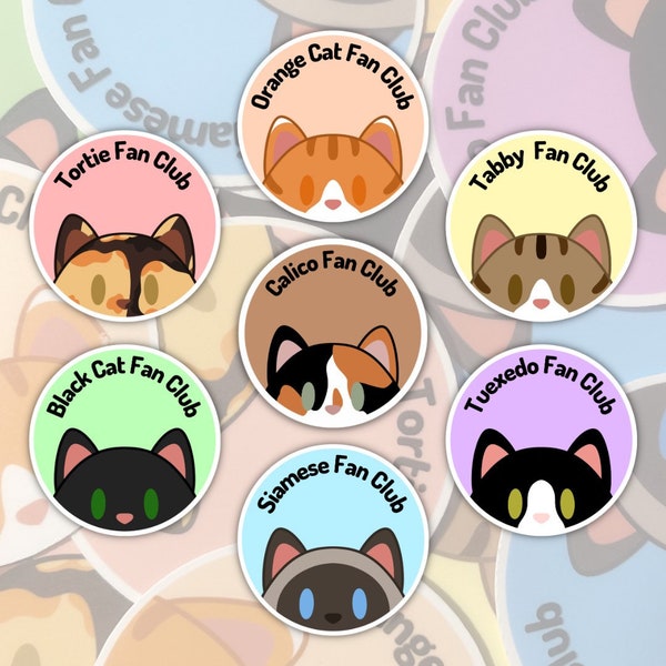 Cat Fan Club Stickers, Cat Stickers, Kawaii Cat Stickers