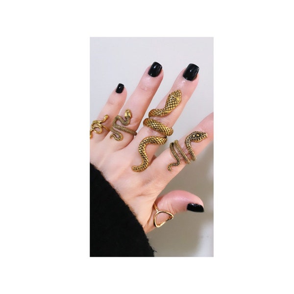 Serpent snake adjustable statement gold tone costume jewelry rings