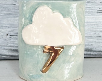 Cloud Lightning bolt gold Boho ceramic pottery  succulent air plant planter vase brush holder  READ DESCRIPTION