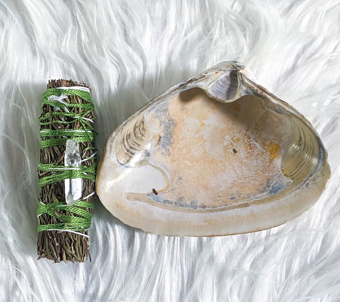Rosemary smudge shell clear quartz crystal bundle set red Etsy