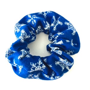 Soft Blue Snowflake Scrunchie with Wide Elastic