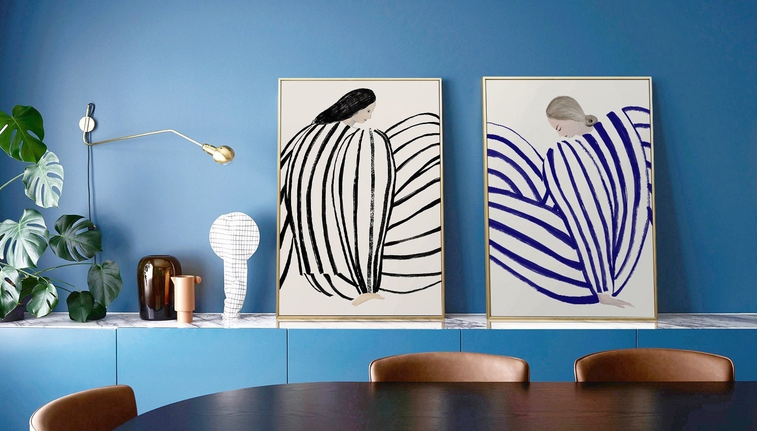 Ms.stripe-Beauty - Peinture Encadrée de Style Nordique Contemporain/Salon Décoration Abstraite Carac