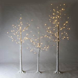 Festive Birch Tree Pre Lit LED Decoration - Indoor / Outdoor - 4ft, 5ft or 6ft - White or Brown. UK Plug, Winter Wedding Decor
