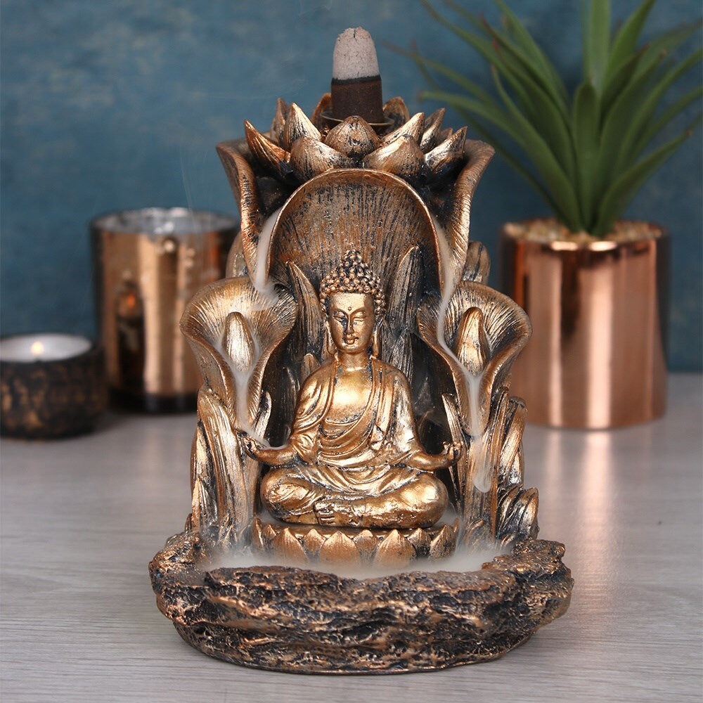 Buddha Smokey Backflow Incense Burner, Waterfall Statue for Home Office