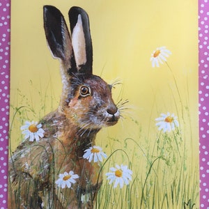 Hare painting, original acrylic art on canvas board