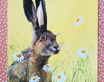 Hare painting, original acrylic art on canvas board