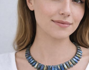 Labradorite Flashy Faceted Labradorite Beaded Choker Necklace