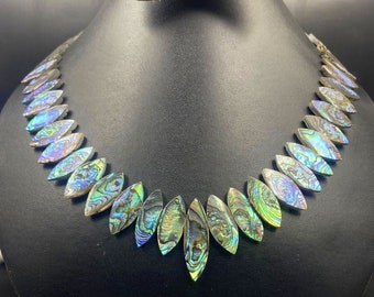 Collier de coquillages en ormeau tressé à la main pendentif collier-grande taille trapèze collier de perles de style ras du cou réglable collier