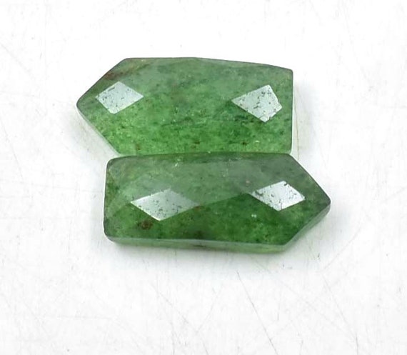 Green Stawberry quartz Faceted pair Flat Back Cabochon Both Side Polish 14X8X5 mm Stawberry Gemstone Pair Designer Pair Jewelry Making