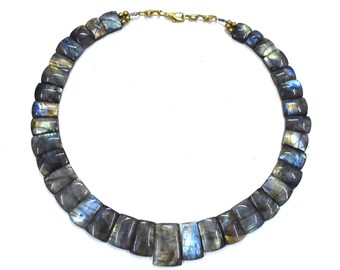 Labradorite Bib Necklace,Natural Labradorite Necklace,Labradorite handmade Necklace,Faceted Labradorite necklace,Yellow Labradorite Necklace