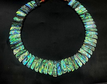 Abalone Shell Necklace Hand Braided Beads Pendant Necklace-Large Size Trapezoid Beads Necklace Choker Style Adjustable Necklace