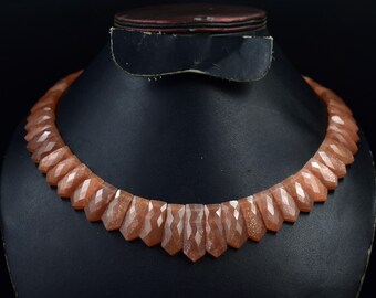 Moonstone Necklace Handmade Sunstone Choker Necklace, 15 Inch Gemstone Strand