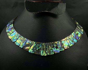 Purple Abalone Shell Necklace Hand Braided Beads Pendant Necklace-Large Size Trapezoid Beads Necklace Choker Style Adjustable Necklace