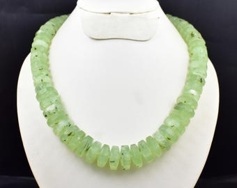Prehnit Handmade Green Prehnite Beaded Necklace, Healing Crystal Boho Choker