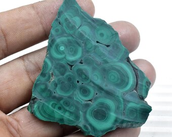 Raw Malachite Slice, Loose Gemstone Slab, Jewelry Making (65X50X6 mm)